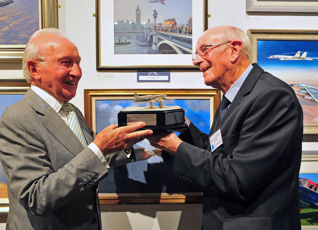 Alex Henshaw MBE and Michael Turner FGAvA with the 'Alex Henshaw Trophy' 